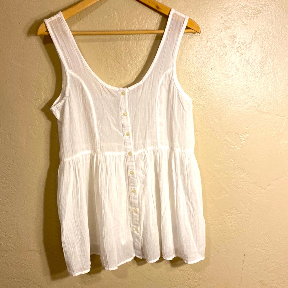 American Eagle Boho White Peplum Button Up Sheer oversized Tank Top Women’s XS